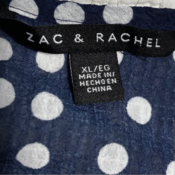 Zac & Rachel Off Shoulder Front Pleat Loose Fit Blouse (XL) Navy Polka Dot - Picture 9 of 10